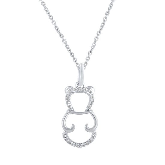 1/20 ctw Bunny Rabbit Pendant Necklace with Natural Round Diamonds Set in 925 Sterling Silver