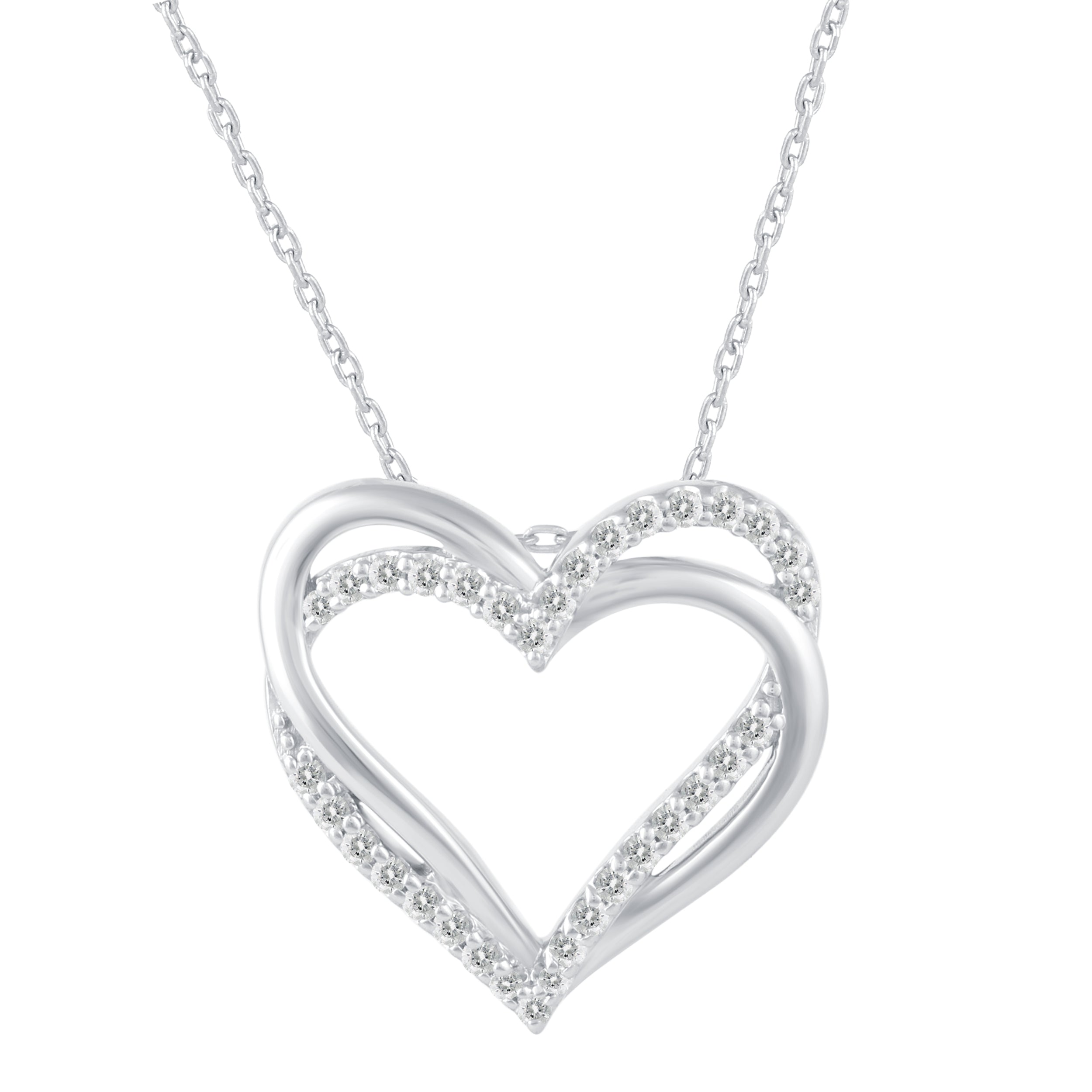 14k Gold Double Heart Necklace with Diamonds