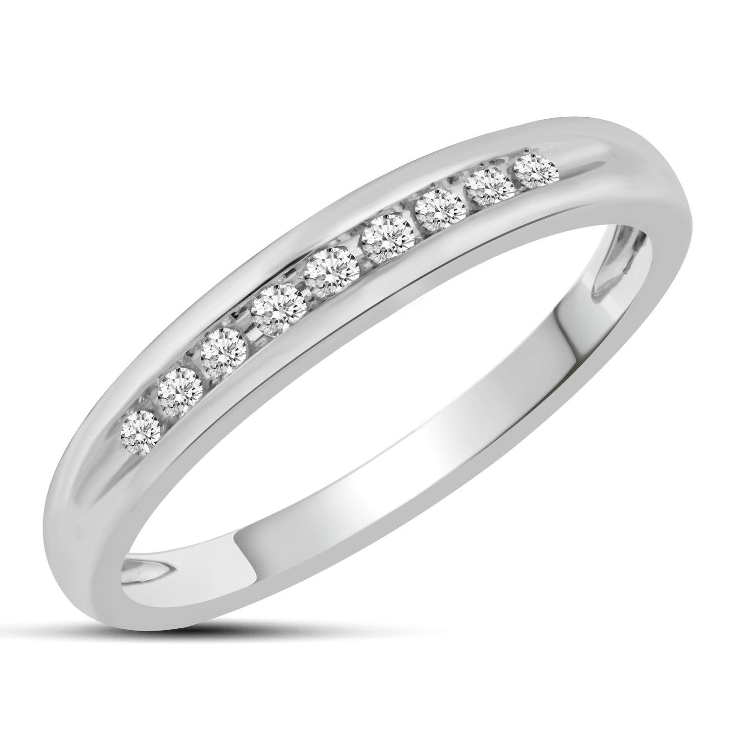 1/10CT TW Wedding Band for her Set in 10KT White Gold
