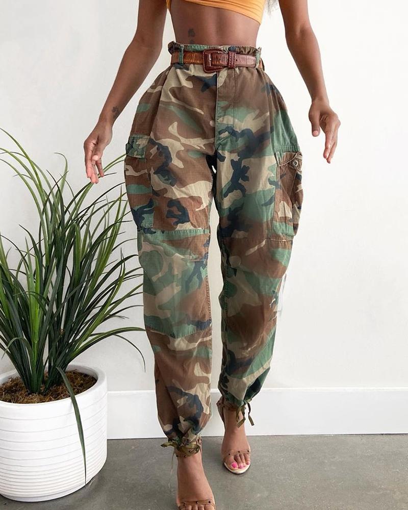 High Waist Camouflage Print Casual Pants – makeyouchic