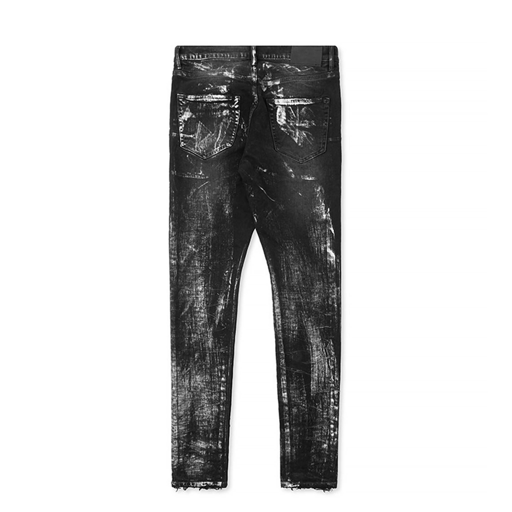 Purple Brand Mens Skinny Fit Jeans P001-LGSR422 Light Grey Stitch Patch  Repair