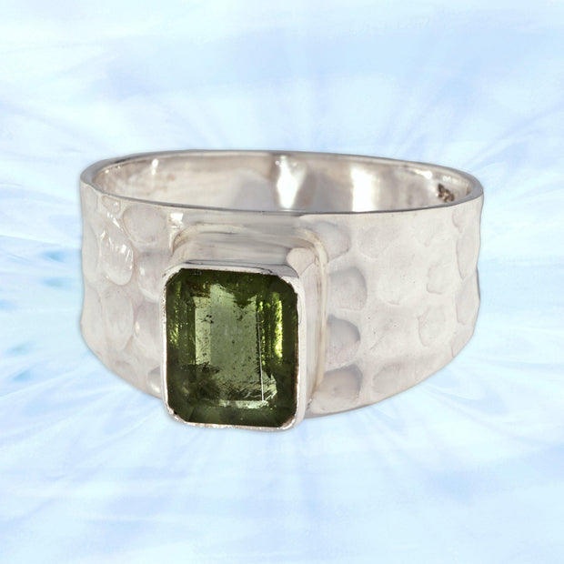 Genuine Faceted Moldavite Ring Size 9½ - Arkadia Designs