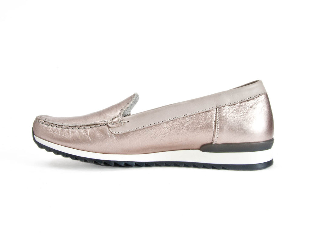 silver moccasin shoes