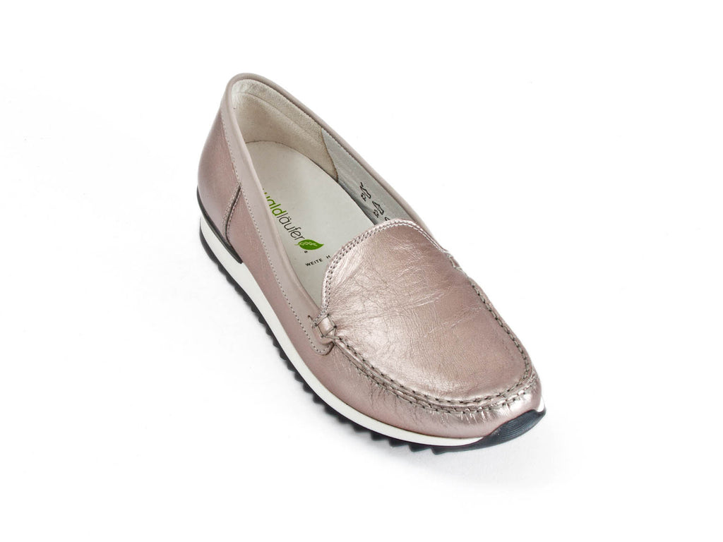 silver moccasin shoes