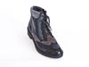 Brogue style ankle boot in black patent with bronze nubuck leather - super stylish