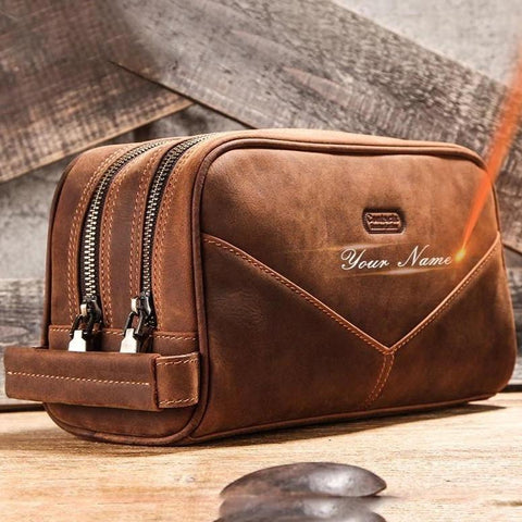 Men's Personalized Leather Toiletry Bag