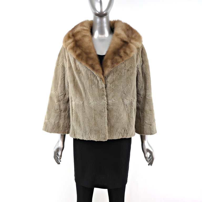 Sheared Beaver Jacket with Mink Collar- Size L | VintageFurs