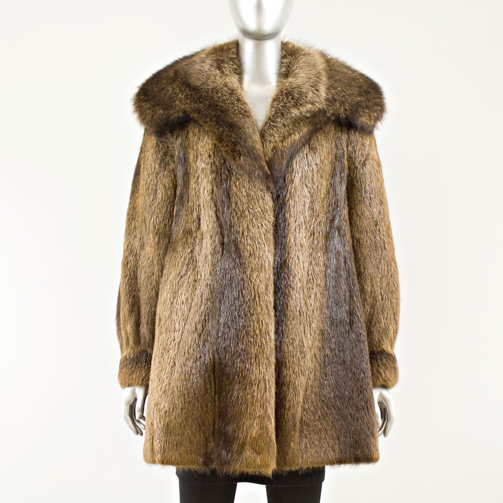 Beaver with Raccoon collar jacket - Size M (Vintage Furs) | VintageFurs