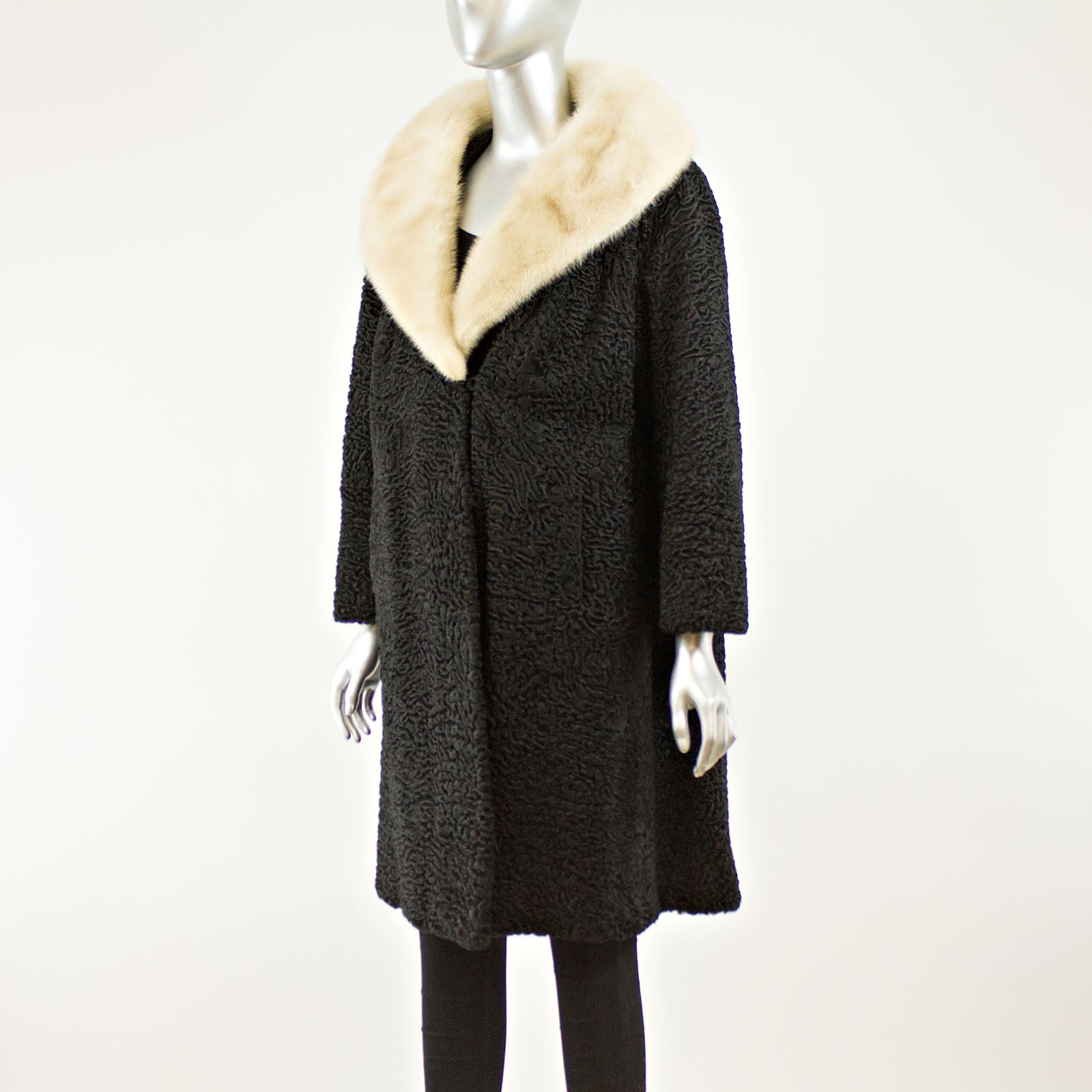 Black Persian Lamb 3/4 Coat with Mink and Two Hats- Size L-XL (Vintage ...