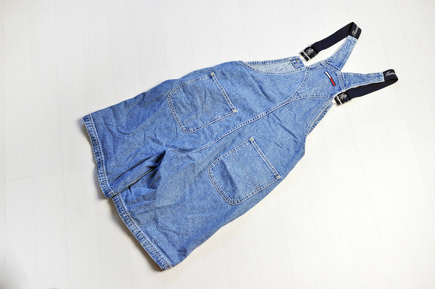 Vintage Tommy Hilfiger Blue Washed Denim Short Dungarees Legs Cmbk