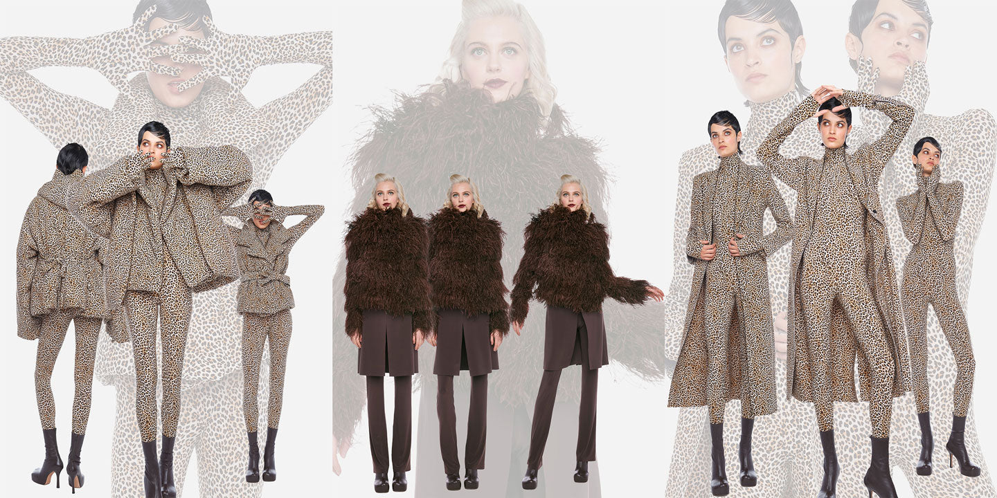 Fall '23 featuring coats in poly lycra and ostrich feather