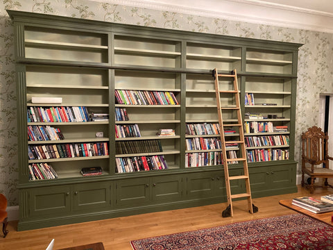 Hand built bookcases by Christopher Hamilton using a library ladder from the library ladder company