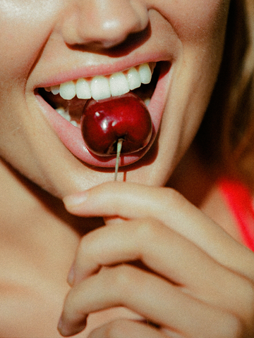 cherry, eating cherries, woman eating cherry fruit