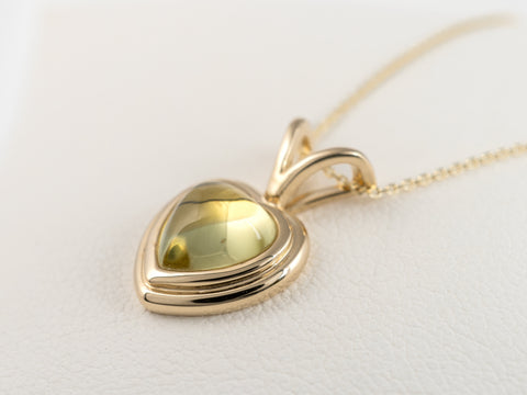 lemon quartz heart cabochon pendant necklace gold mount