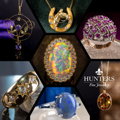 multiple fine jewellery pieces hunters fine jewellery logo