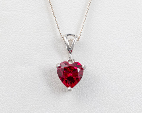 lab ruby heart necklace sterling silver