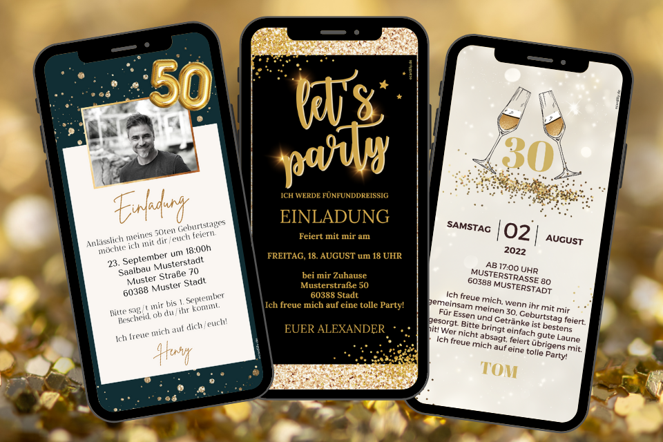 Digitale Einladung mit Glitter & Glanz zum 50. Geburtstag
