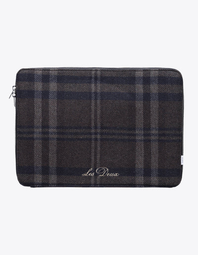 Les Deux MEN Check Wool Laptop Sleeve Bags 844305-Coffee Brown/Dark Grey