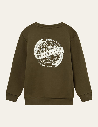 Les Deux Kids Globe Sweatshirt Kids Sweatshirt 522215-Olive Night/Ivory