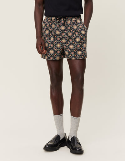 Les Deux MEN Tapestry Shorts Shorts 100550-Black/Surplus Green