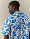 Les Deux MEN Tile Cotton SS Shirt Shirt 218480-Light Ivory/Surf Blue