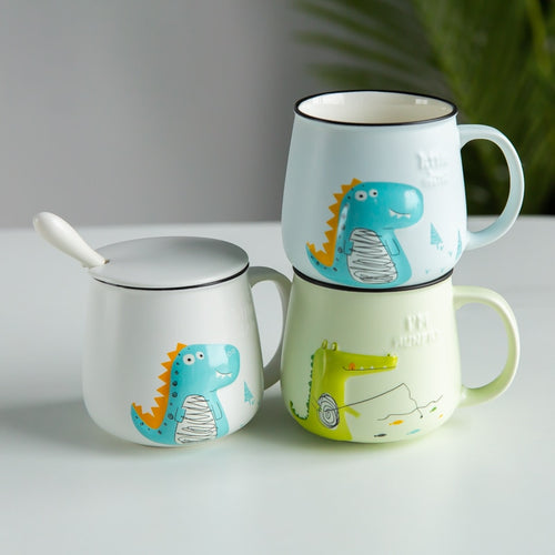 Teal Green Ceramic Dinosaur Cartoon Drinking Mug with Handle