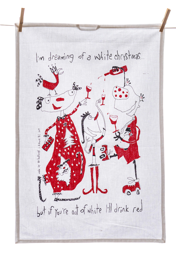 Twas the Night Santa Tea Towels, Set of 2, White