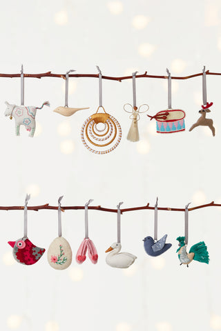 12 days of Christmas ornaments hanging together