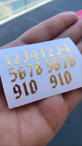 Large OLD ENGLISH NUMBERS (Gold, White & Black)Stickers 3pcs – Oh