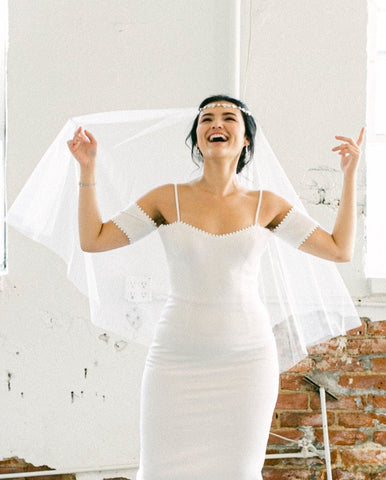 Adora by Simona Wedding Veils - Raw- Edge 2-Tier Fingertip Bridal Veil - Available in White, Off-White and Ivory White