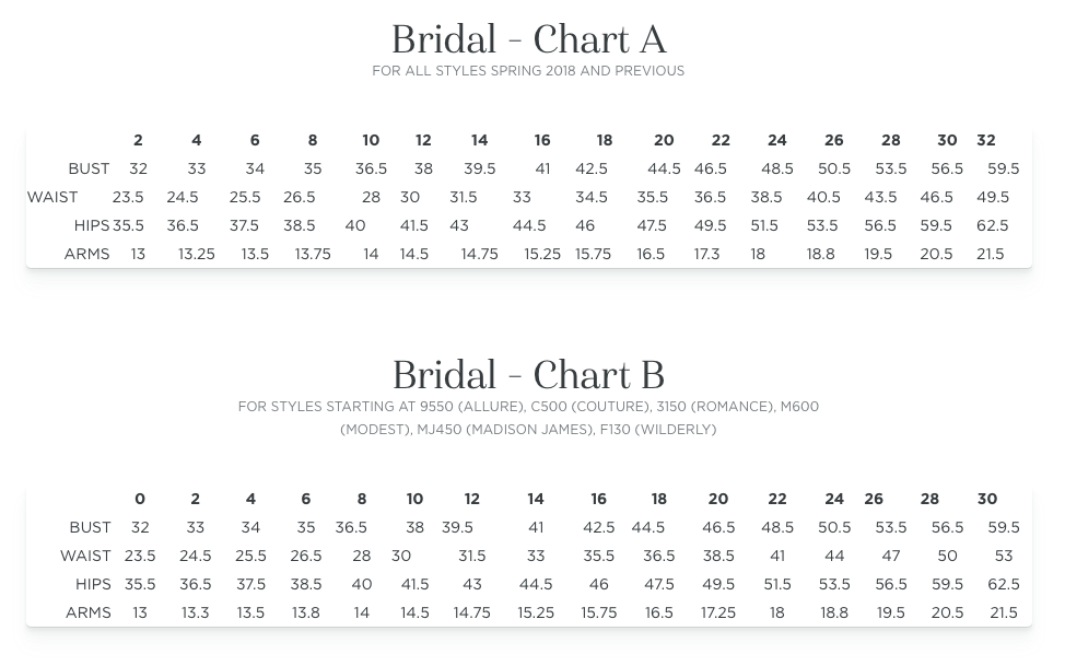 Size Charts – Luxe Redux Bridal