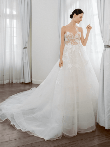 Hera White AC Floral Lace Wedding Dress with Detachable Off-The-Shoulder Straps 2 / Ivory