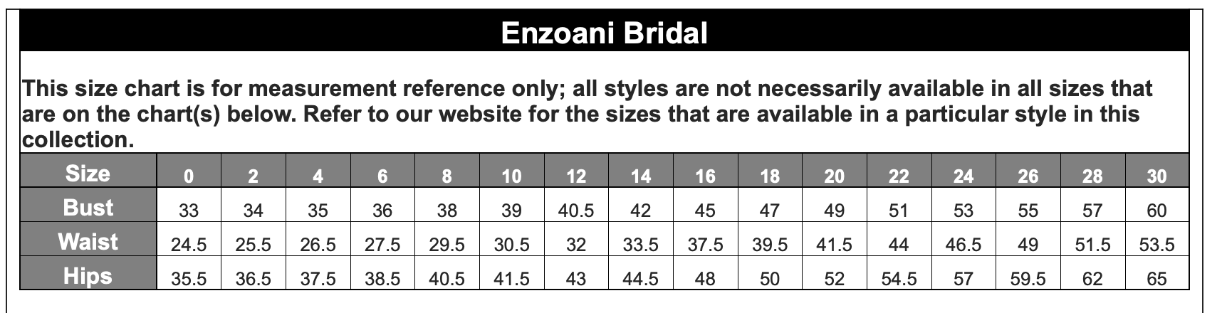 Size Charts – Luxe Redux Bridal