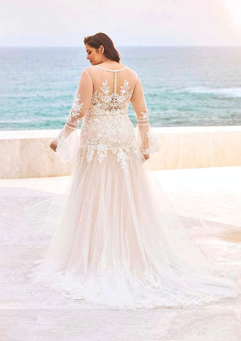 Stunning Long Sleeves, Detachable Skirt, All Over Lace Fitted Wedding Dress  Available in Plus Size 18us 26 Us 