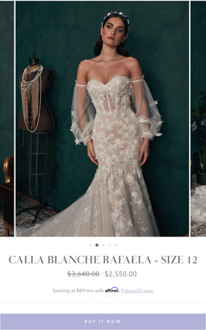 calla blanche rafaela size 12