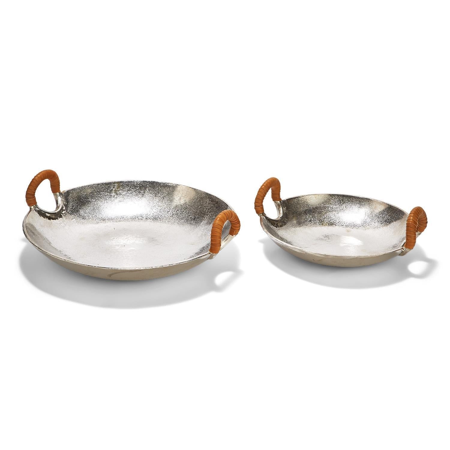 Saucer Trays with Genuine Leather Handles - Set of 2