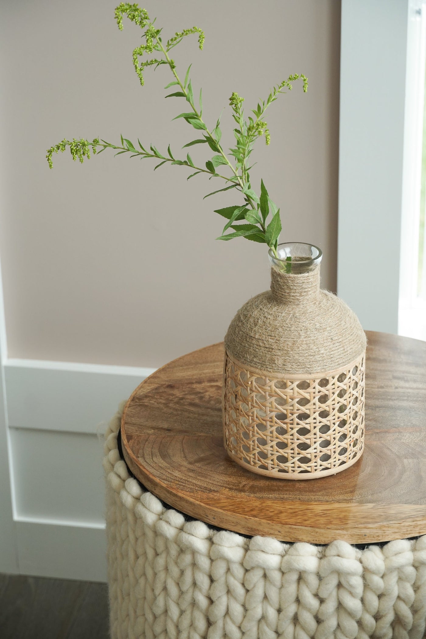 Handwoven Braided White Storage Side Table by Anaya