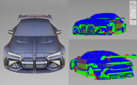CFD simulation visualizing airflow through the ADRO-equipped G82 M4 widebody. A screenshot of the ADRO G82 M4 3D data on CATIA