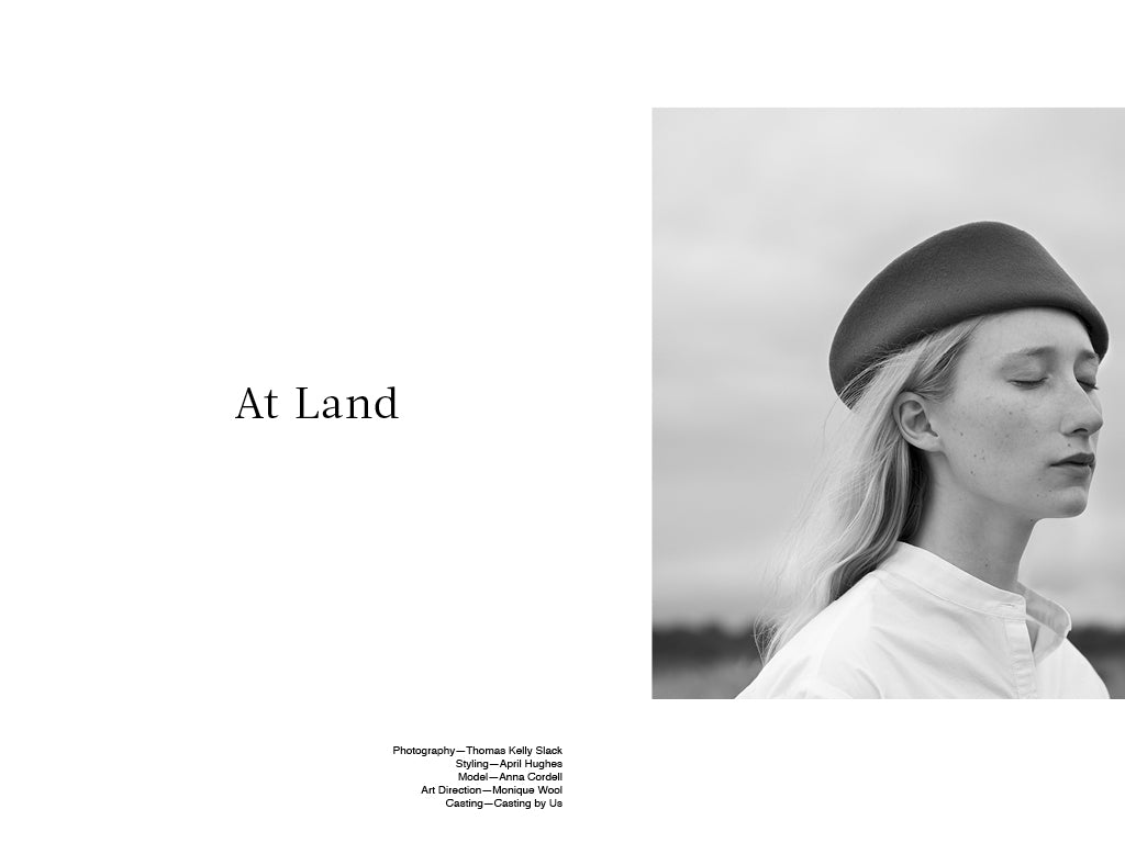 Black and White image of a woman with blonde hair wearing a Clyde Beret.