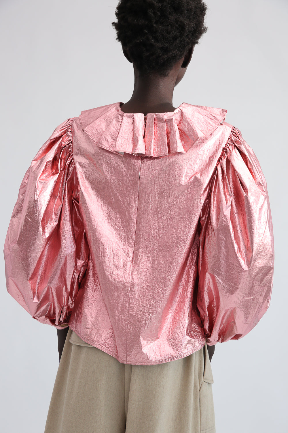 Kris Blouse in Lam  Metallic Pink