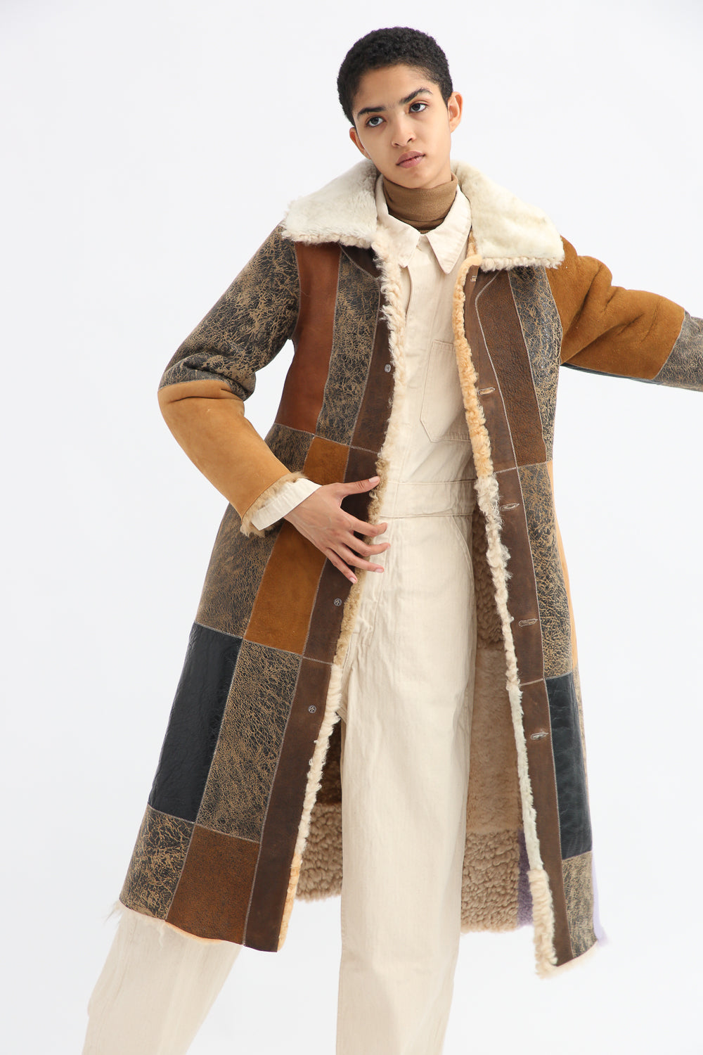 Milena Silvano Shearling diamond kimono coat - honey combo