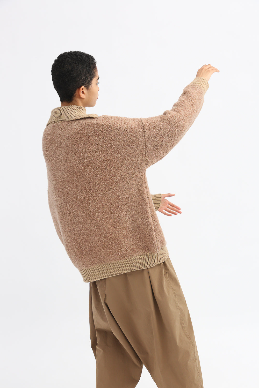 Shearling Polo Sweater in Camel