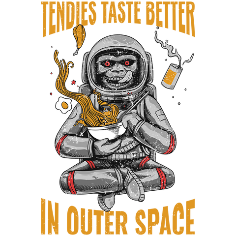 Tendies Taste Better in Outer Space Monkey Astronaut Sitting in Space Eating Food