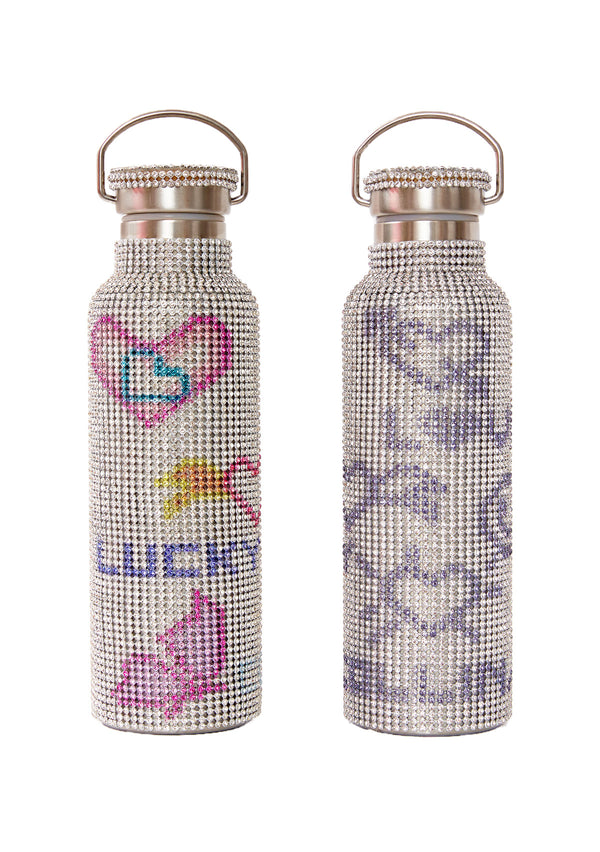 JET SMILEY FACE RHINESTONE WATER BOTTLE