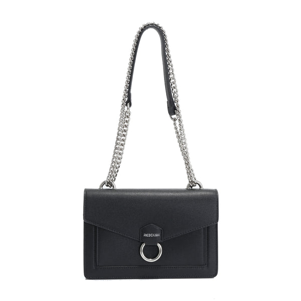 black crossbody with silver chain