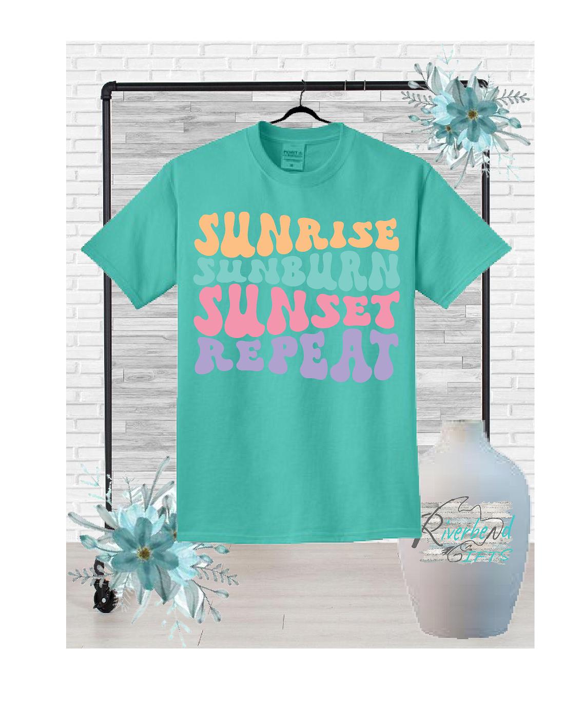 Sunrise Sunburn Sunset Repeat V-neck Shirt and Tank – Riverbend Gifts