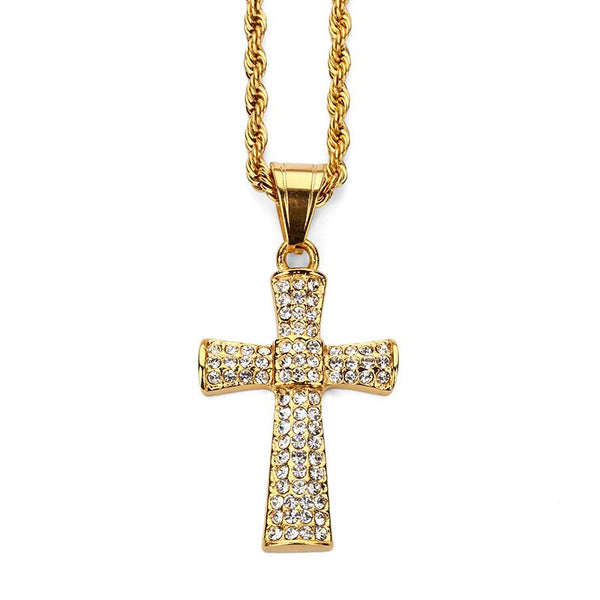 Iced Out 18K Gold Triple-Row Cross Pendant – Too Icy Jewelry