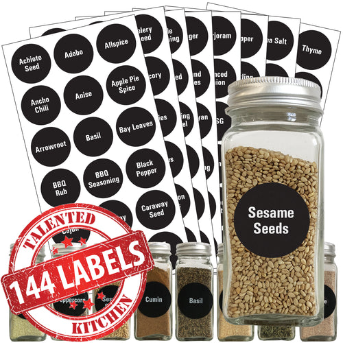 Talented Kitchen 300 Preprinted Spice Labels, Clear Spice Jar Labels for  Seasoning, Herbs, Pantry and Kitchen Spice Rack Organization, Black and  White Cursive Font