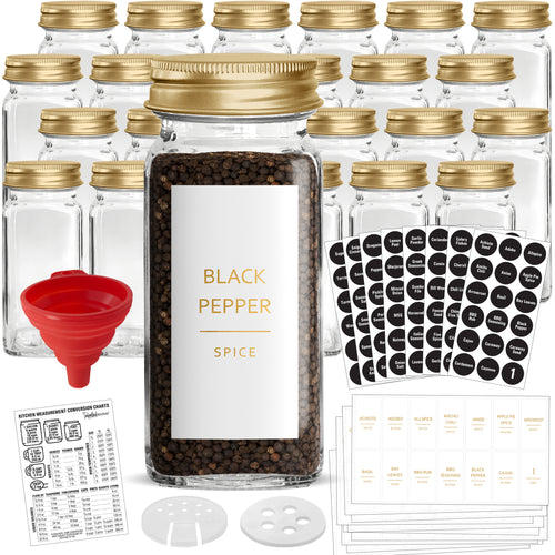 Spice Racks with 24 Glass Spice Jars & 2 Types of Printed Spice