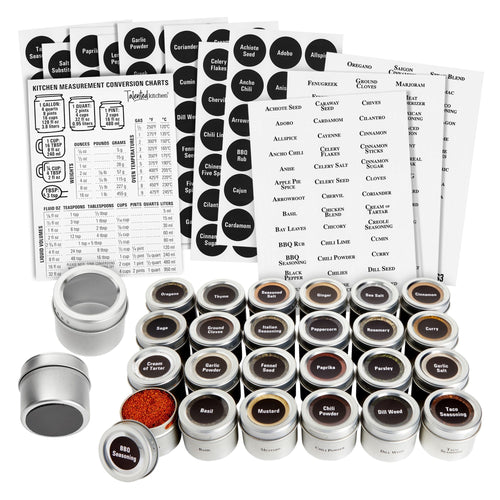 Talented Kitchen 24 Glass 6 oz Spice Jars with Lids and Labels, Sift/Pour, Course Shakers, Clear and Chalkboard Style Stickers